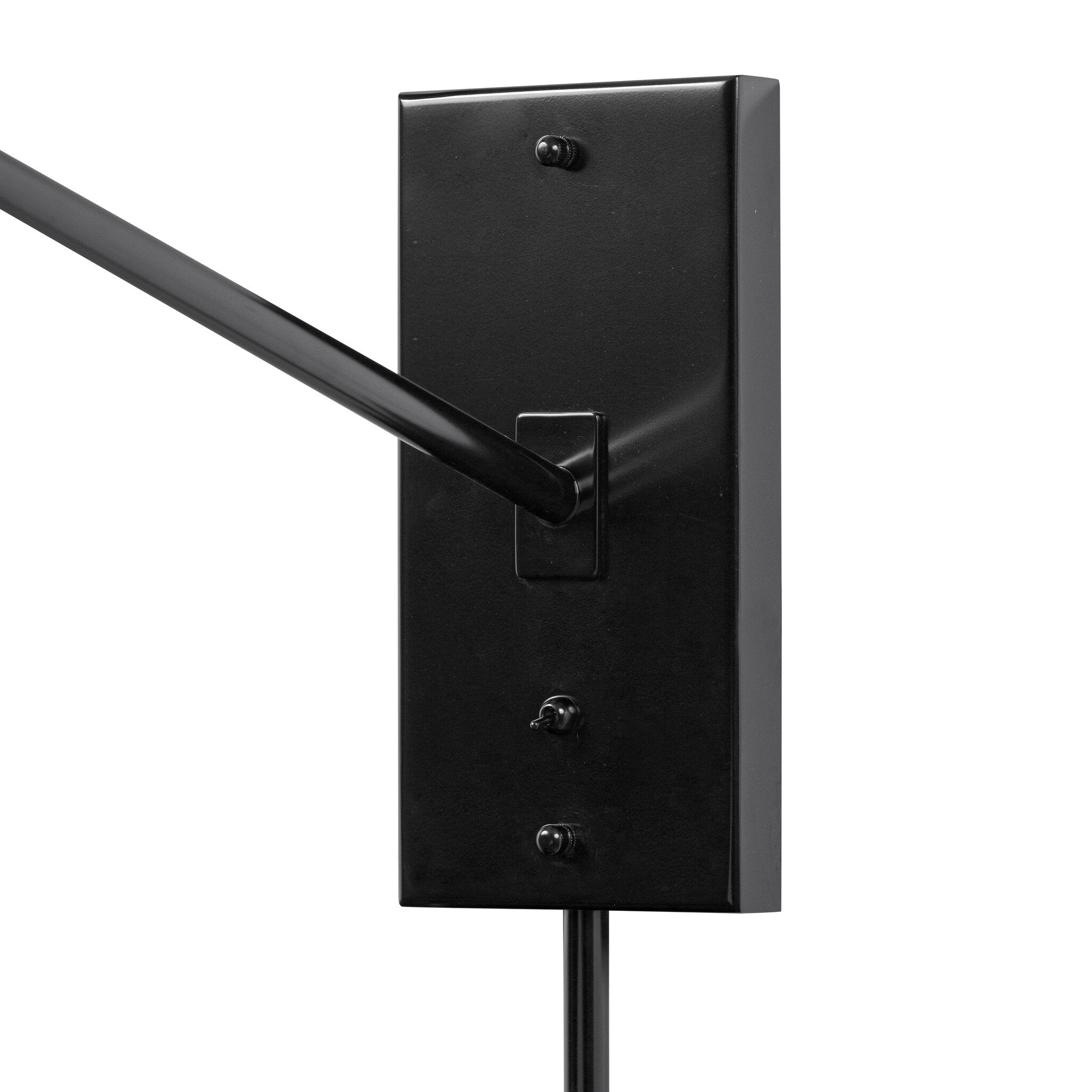 Featuring Hassell Jet Black Sconce by Four Hands at Amethyst Home. A flax linen shade with subtle flecking pairs with a sleek black metal body and dark walnut handle. Dual points of articulation including a horizontal arm rotation and vertical shade adjustment ensure precise light positioning. The plug-in design features a cord-concealing pipe and wall-mounted backplates for a ref. Amethyst Home provides interior design, new construction, custom furniture, and area rugs in the Nashville metro area