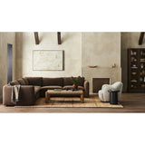 Featuring Ingel Antwerp Cafe 5-Piece Sectional by Four Hands at Amethyst Home. Inflated, pillow-inspired cushioning all around brings cozy comfort to the room. High-performance linen offers the best of both worlds on this plush and welcoming sectional. Inflated arms, feather-fiber blend cushioning and a soft, durable linen fabric make this spacious sectional a smart solution f. Amethyst Home provides interior design, new construction, custom furniture, and area rugs in the Winter Garden metro area