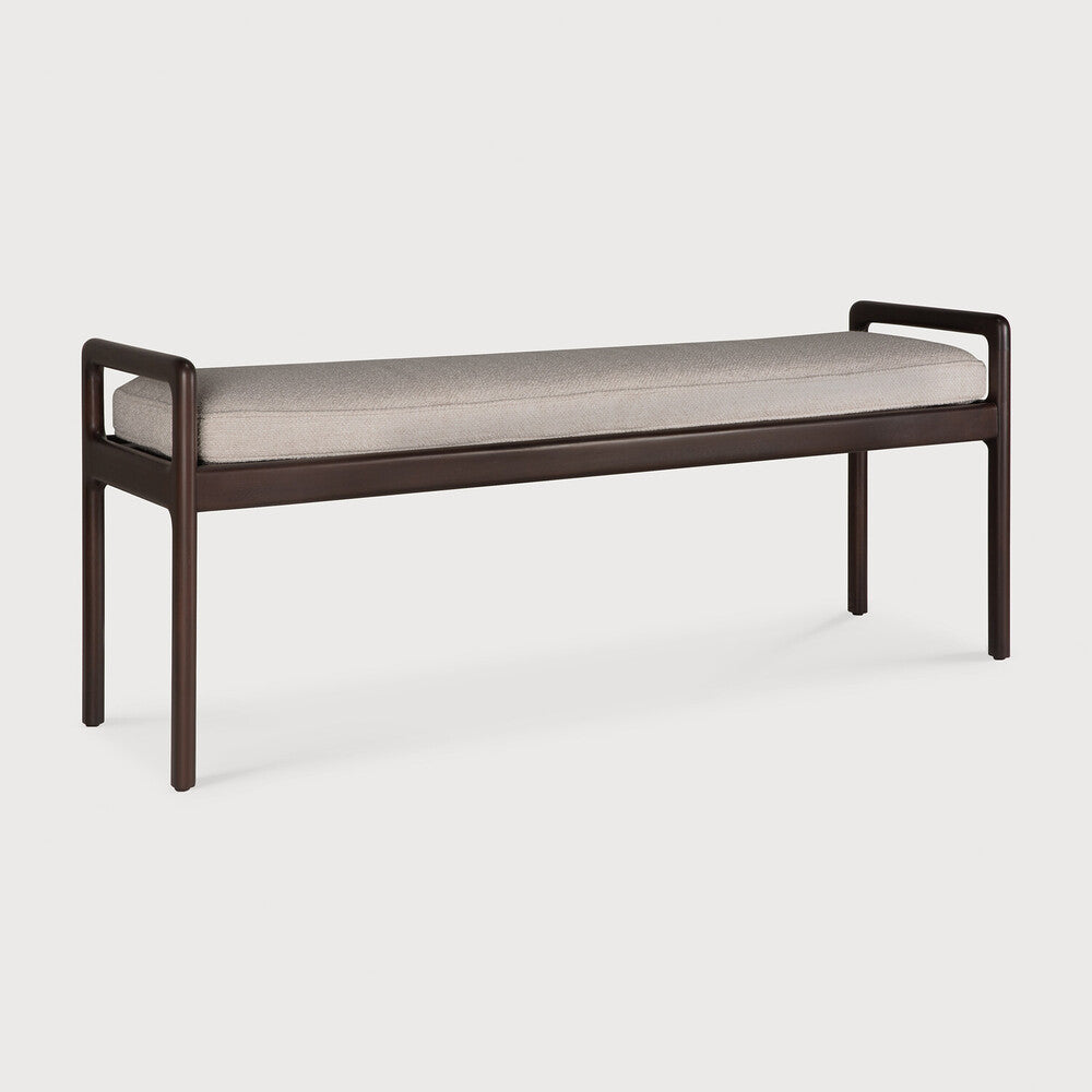 Featuring Jack Ivory Mahogany Dark Brown Bench by Ethnicraft at Amethyst Home. Alluring from every angle, luxuriant shapes and curves form the basis of the Jack collection. This bench's clean lines are inspired by Scandinavian modernism, reinforcing a classic, vintage, feel that can be passed on to generations ahead.Weight : 31 lbs Dimensions: 16.5" W x 59.5" L x 23.5" H. Amethyst Home provides interior design, new construction, custom furniture, and area rugs in the San Diego metro area