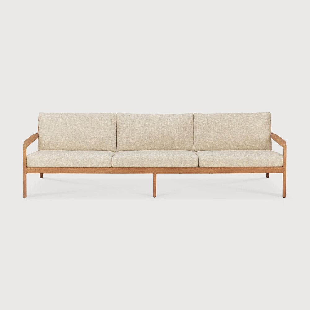 Featuring Jack Natural Teak Outdoor Sofa by Ethnicraft at Amethyst Home. Alluring from every angle, luxuriant shapes and curves form the basis of the Jack collection. Featuring upholstery woven in Belgium, the Jack offers clean, classic lines with a modern touch. Every detail has been meticulously crafted to ensure comfort and elegance while enjoying the outdoors.Backrest Density . Amethyst Home provides interior design, new construction, custom furniture, and area rugs in the San Diego metro area