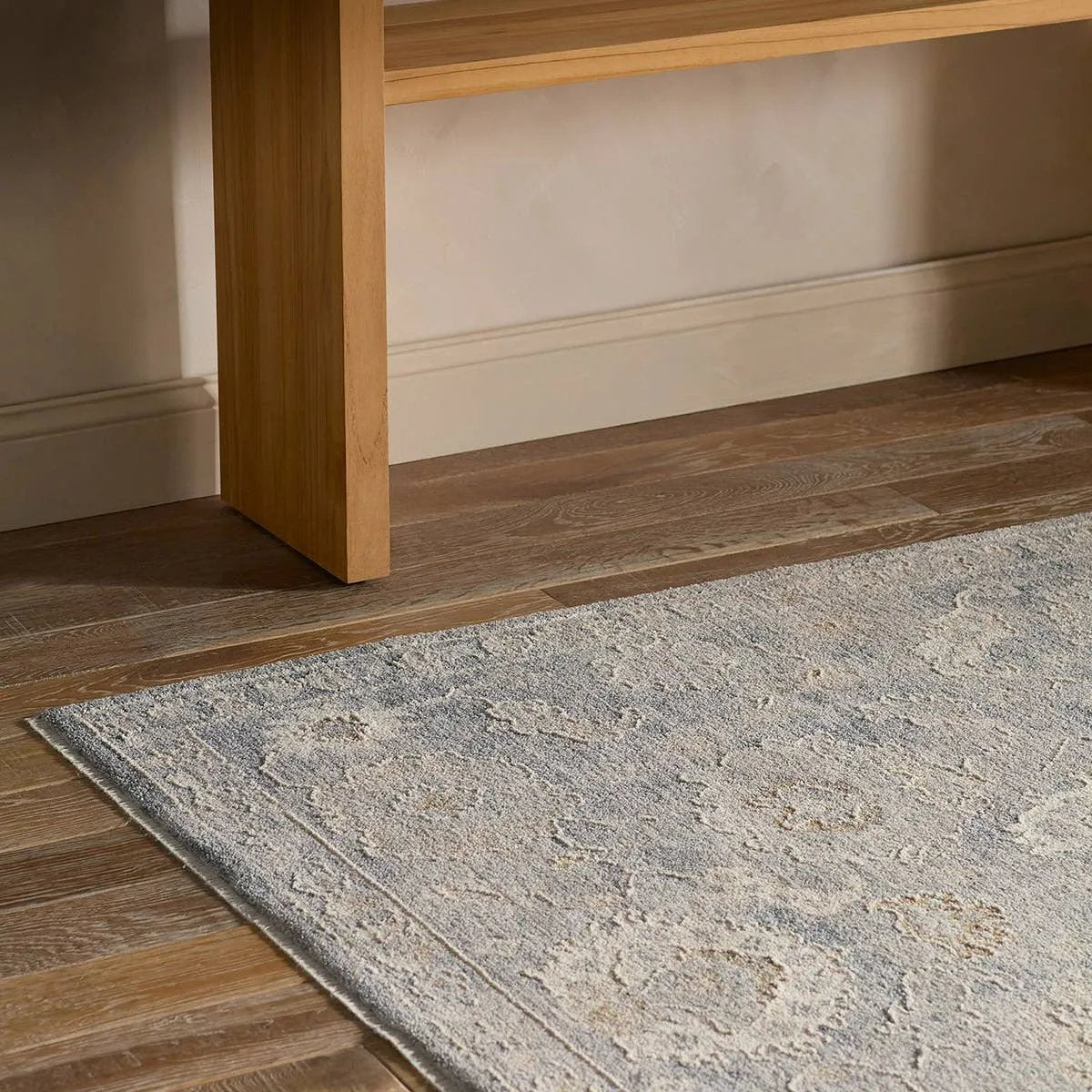 Elegant and classic, the Alara design presents a largely sought-after Oushak-inspired pattern in a durable, powerloomed construction. The beautiful blue and gray oriental pattern effortlessly elevates any medium-traffic indoor setting. Amethyst Home provides interior design, new home construction design consulting, vintage area rugs, and lighting in the Des Moines metro area.