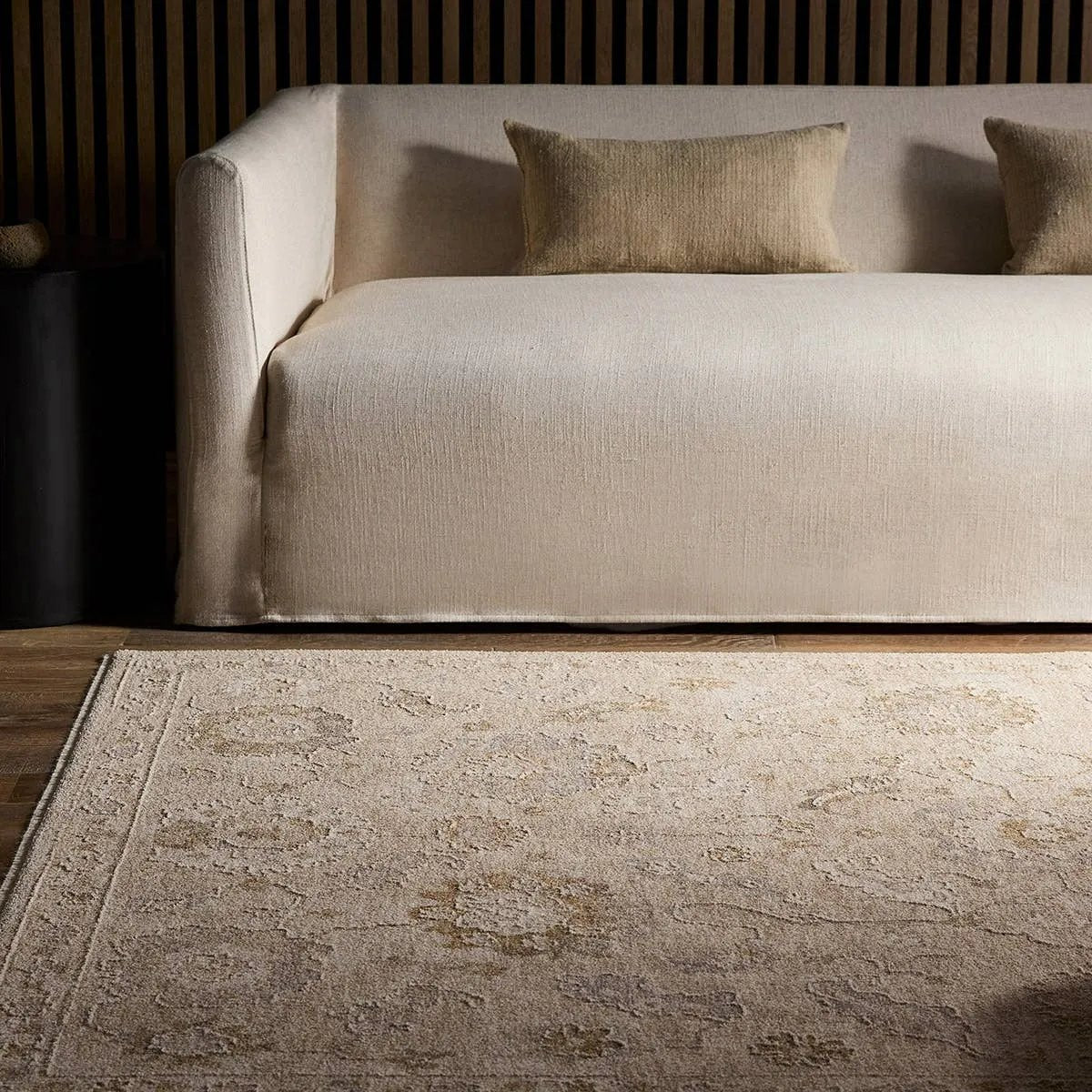 Elegant and classic, the Alara design presents a largely sought-after Oushak-inspired pattern in a durable, powerloomed construction. The beautiful blue and gray oriental pattern effortlessly elevates any medium-traffic indoor setting. Amethyst Home provides interior design, new home construction design consulting, vintage area rugs, and lighting in the Houston metro area.