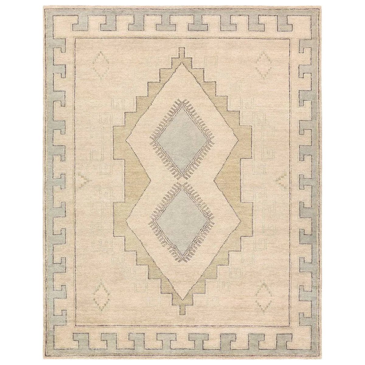 Classic in pattern, modern in palette—the Azzurro rug offers the best of both worlds. A light green medallion motif unfolds across a soft cream backdrop, balancing timeless elegance with contemporary sensibility. Amethyst Home provides interior design, new home construction design consulting, vintage area rugs, and lighting in the Austin metro area.