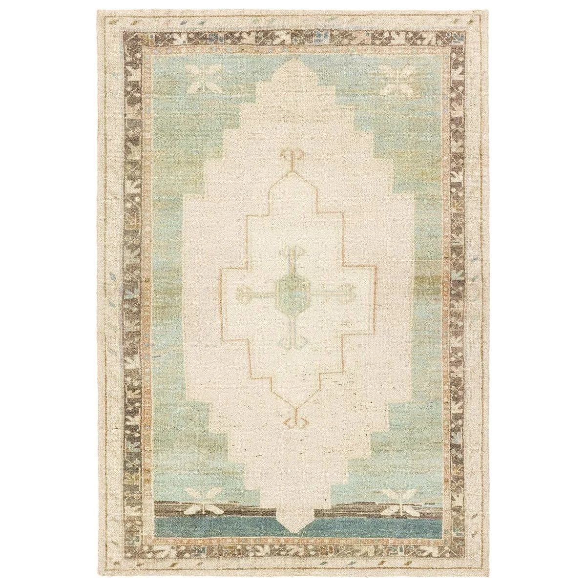 The Enigma design blends timeless tradition with a vintage-inspired aesthetic. Featuring a striking central medallion, this rug boasts an elegant ivory and white backdrop, accented by light blue detailing. Its classic pattern and gently distressed finish give it an heirloom feel from the very first step.Hand Tufte Amethyst Home provides interior design, new home construction design consulting, vintage area rugs, and lighting in the Kansas City metro area.