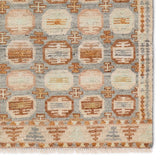 Featuring Hazan Titale Hand-Knotted Rug by Jaipur Living at Amethyst Home. The Turkish-Killum-inspired Hazan Titale is intricately handknotted by artisans in India. Crafted with 15 knots per square inch, these durable area rugs thrive in both high and low traffic areas of the home. The Titale design showcases traditional-style miniature medallions in orange, s. Amethyst Home provides interior design, new home construction design consulting, vintage area rugs, and lighting in the Dallas metro area.