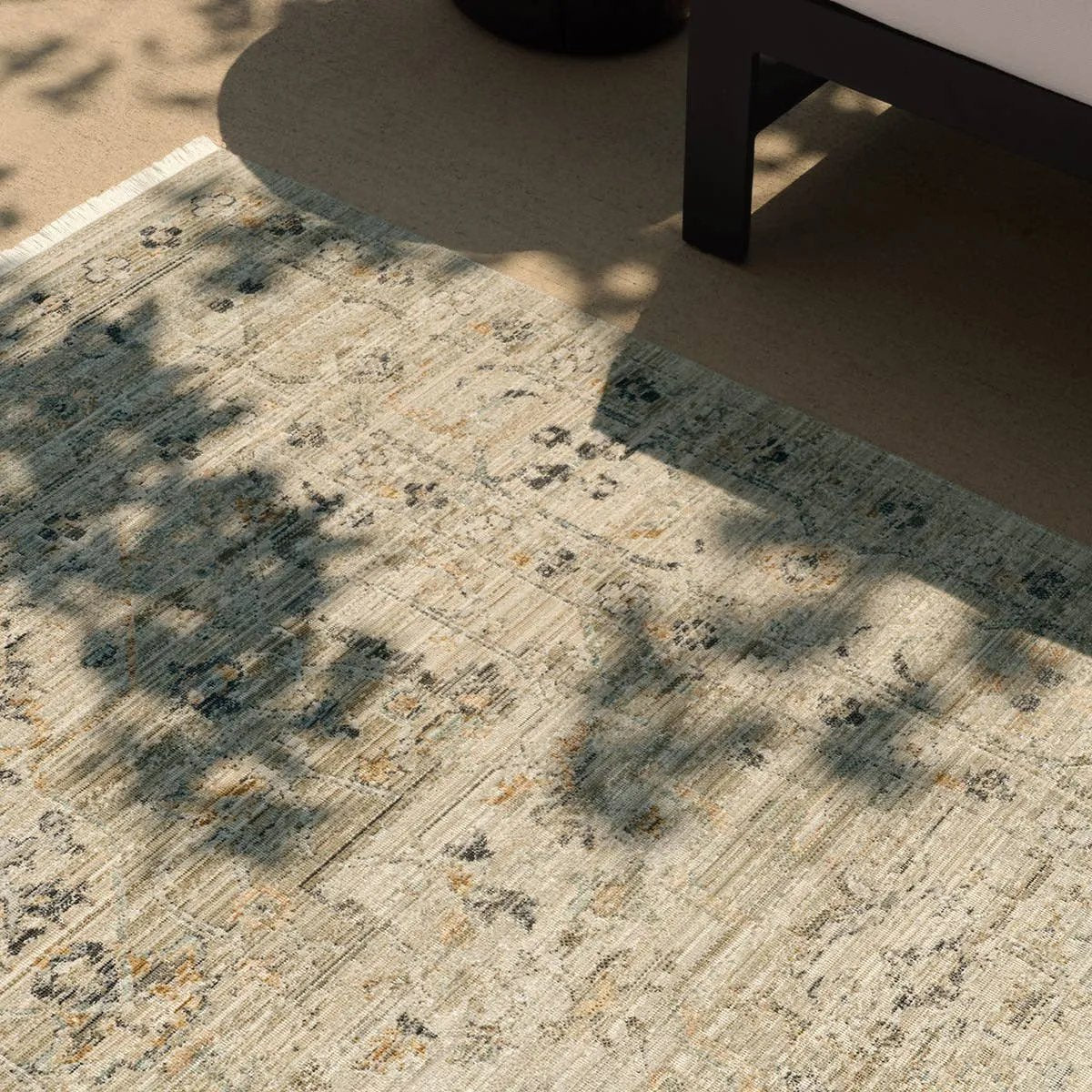 Introducing Tejal, engineered to excel in both style and durability. Crafted with precision using space-dyed polyester and cross-woven for rich texture, it’s built to withstand high-traffic settings, both indoors or out. The traditional design captures a coveted vintage aesthetic while remaining easy to maintain. Amethyst Home provides interior design, new home construction design consulting, vintage area rugs, and lighting in the Portland metro area.