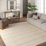 Featuring Leona Coart Rug by Jaipur Living at Amethyst Home. With its lofty, handmade loops, the Coart rug is an inviting, textural essential. Crafted of 100% undyed wool, its natural, relaxed, persona is met with a crisp, contemporary grid pattern.  An outstanding union of artistry and contemporary style, its physical approachability, monochromatic pale. Amethyst Home provides interior design, new home construction design consulting, vintage area rugs, and lighting in the Laguna Beach metro area.