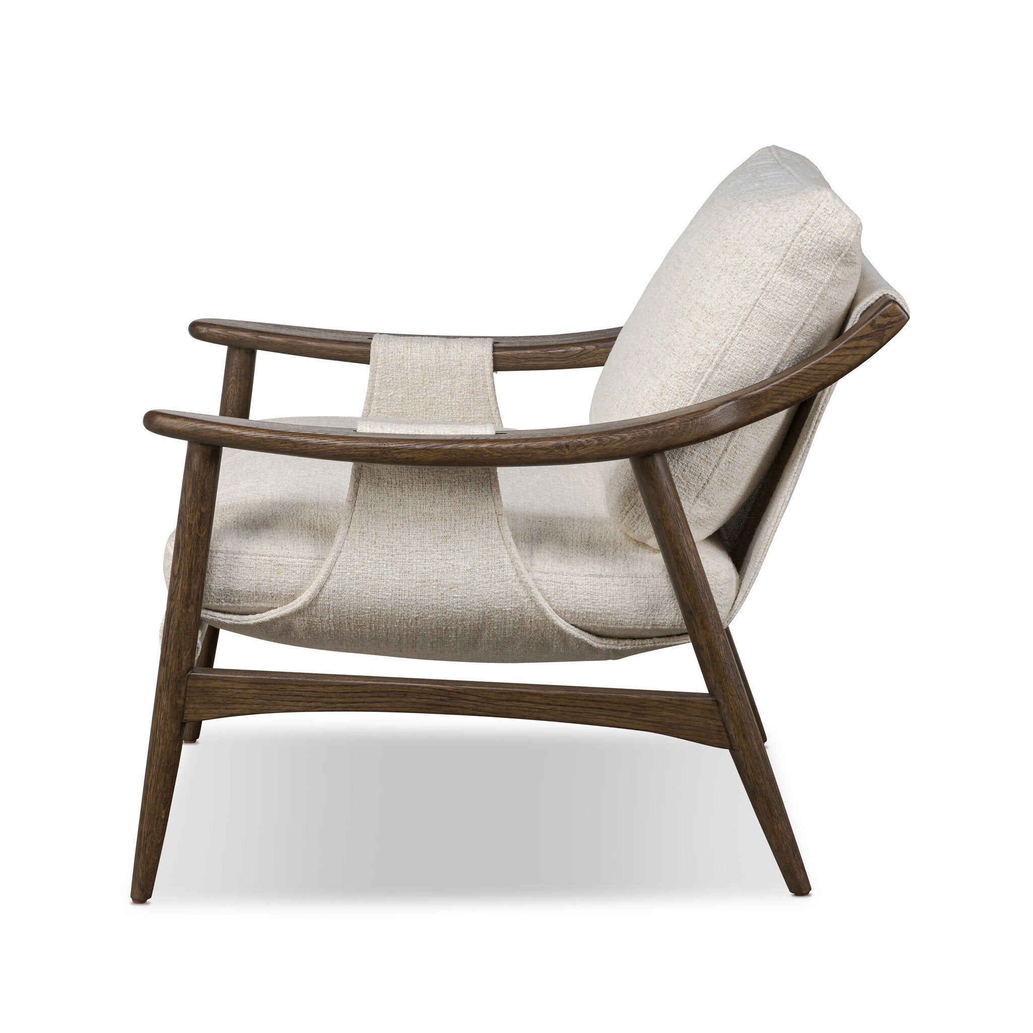 Featuring Kimmery Omari Natural Chair by Four Hands at Amethyst Home. Made with a thick-weave high-performance fabric, a sling-style chair features feather- and fiber-blend cushions for comfort, with clean boxing detailing. Between tapered oak legs, stretchers shape a slight arch, for an intriguing design detail. Performance fabrics are specially created to withstand spills, stain. Amethyst Home provides interior design, new construction, custom furniture, and area rugs in the Park City metro area