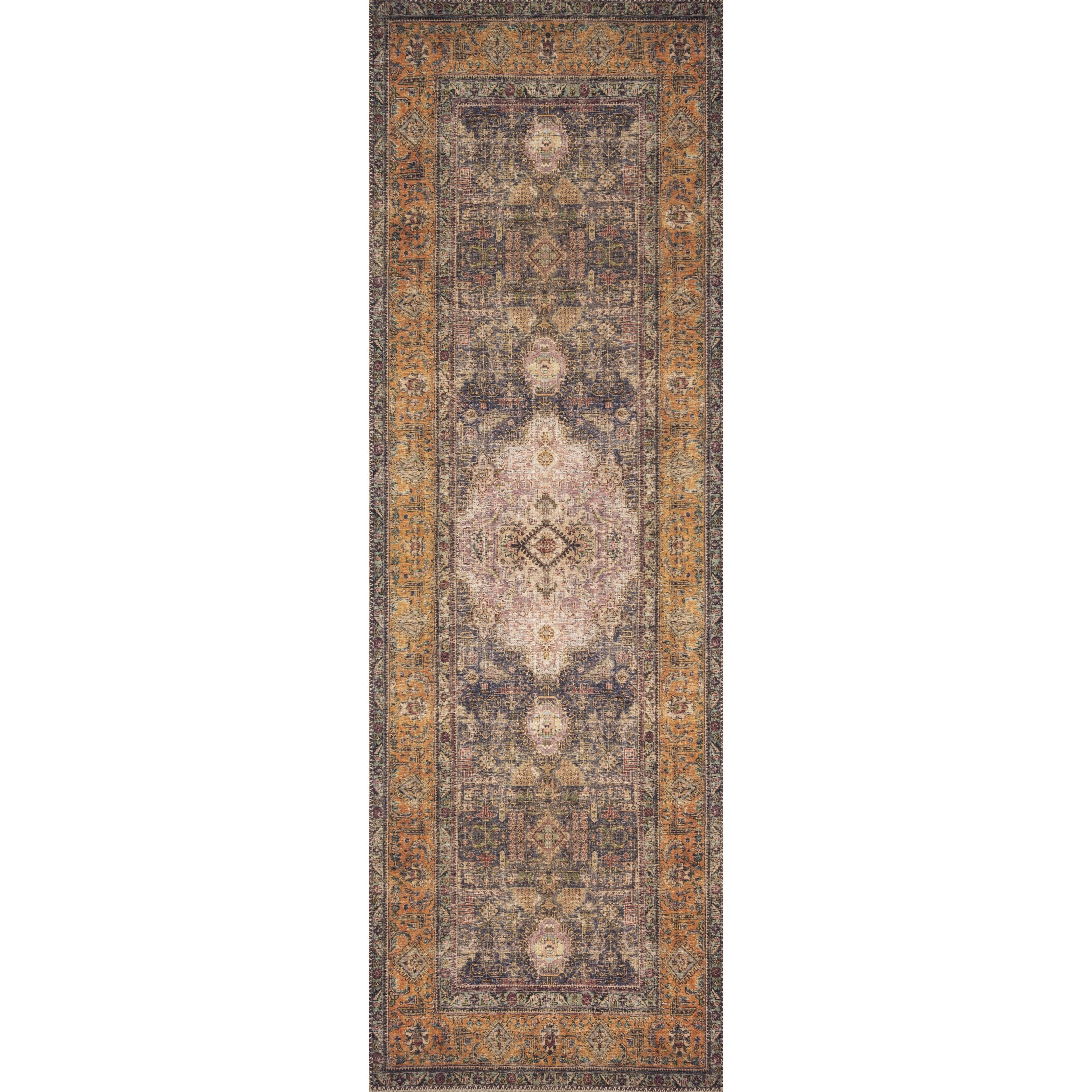 Loren Plum/Multi Rug - Amethyst Home Timeless and classic, the Loren Collection offers vintage hand-knotted looks at an affordable price. Using the most advanced rug-making technology, these printed designs provide a textured effect by portraying every single individual knot on a soft polyester base.