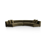 Featuring Liam Surrey Olive Sectional by Four Hands at Amethyst Home. Eye-catching around every curve. A sophisticated take on sleek Italian design, velvety olive covering fashions a crescent for shapely effect with clever modularity.Overall Dimensions: 176.50"w x 66.50"d x 29.00"hWeight : 254.42 lbsMaterials : 76.8% Cotton, 23.2% Polyester, Solid Birch. Amethyst Home provides interior design, new construction, custom furniture, and area rugs in the Los Angeles metro area