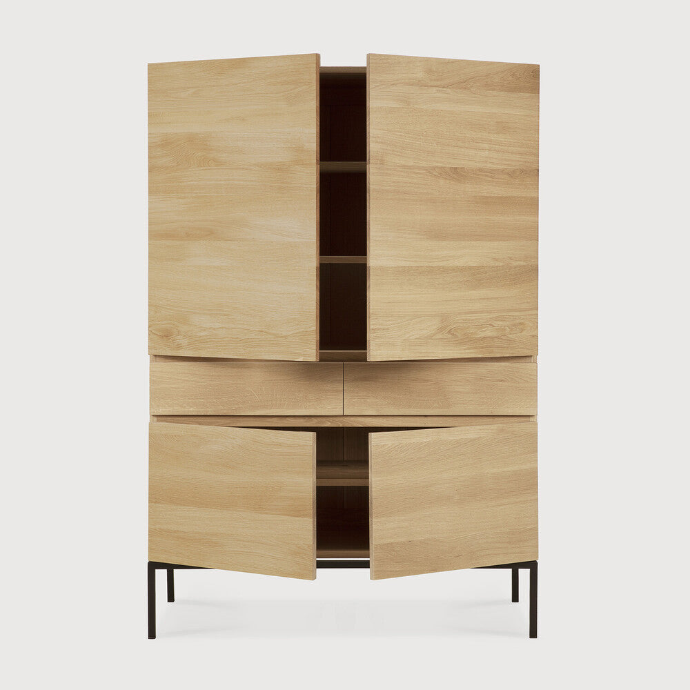 Featuring Ligna Black Oak Cupboard by Ethnicraft at Amethyst Home. A clean and pure look with black metal legs, the Ligna storage cupboard offers a perfect storage facility for the kitchen, living room or dining room.Weight : 293 lbs Dimensions: 20" W x 43.5" L x 64" H. Amethyst Home provides interior design, new construction, custom furniture, and area rugs in the Dallas metro area
