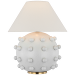 Featuring Linden Plaster White Medium Orb Table Lamp by Visual Comfort at Amethyst Home. The Linden is an exploration of bold forms in a simple palette of rich metallic accents, with white and black. Modern and sophisticated curved lines and spherical silhouettes contrast with straight edges to lend interiors a contemporary Kelly Wearstler accent.
Overall Dimensions: 21" L x 21" W x . Amethyst Home provides interior design, new construction, custom furniture, and area rugs in the Dallas metro area