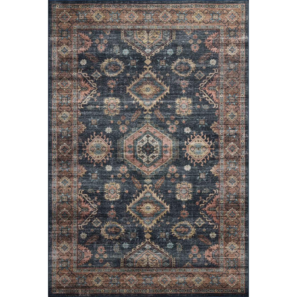 Anniston Machine Washable Denim / Sunset Rug