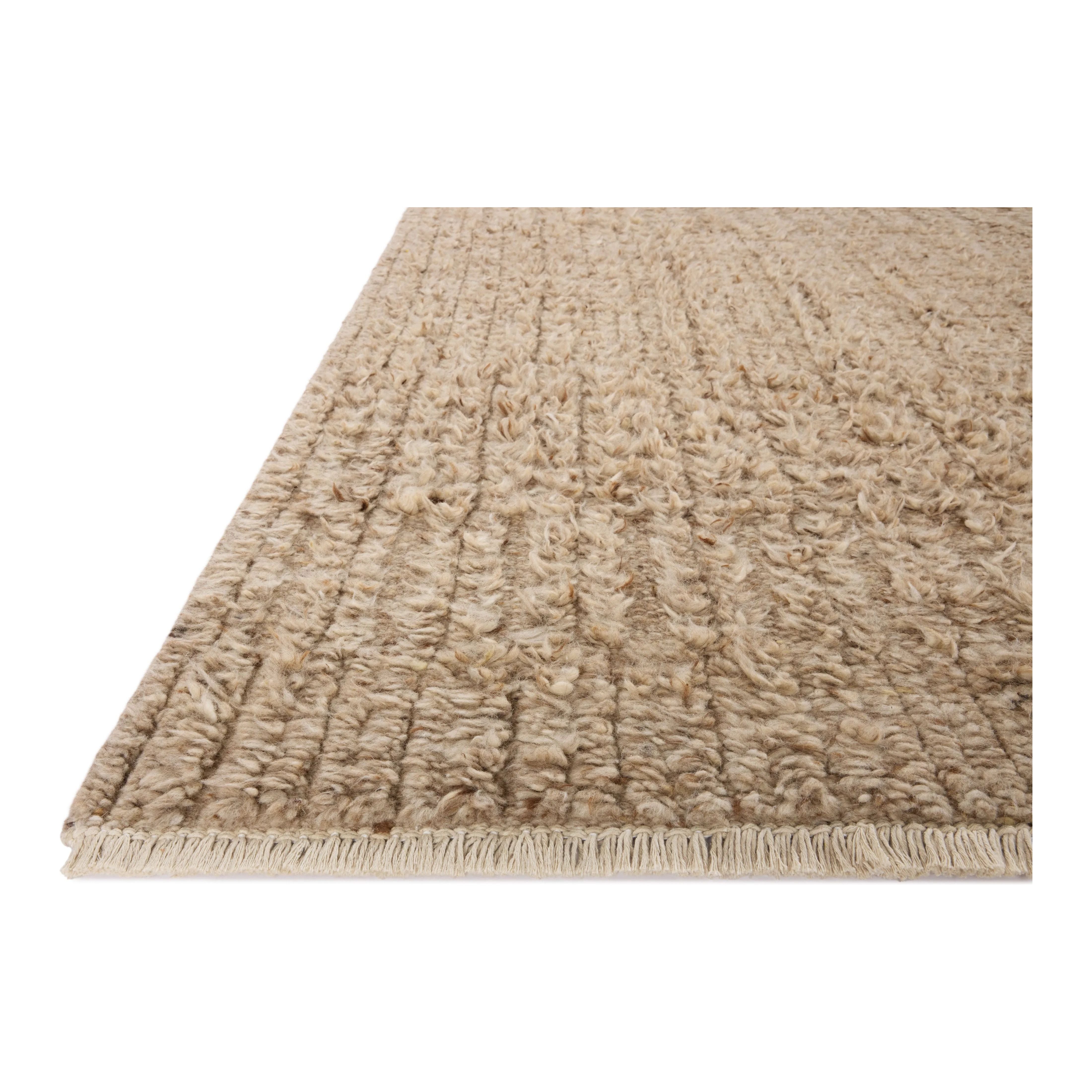 Featuring Brigette Romanek x Loloi Dana Sand Rug by Loloi at Amethyst Home. Irresistible to walk upon, the Dana Sand Rug by Brigette Romanek x Loloi has a high-low texture that alternates between a subtly shaggy pile and a soft base. Horizontal broken stripes give the area rug a fresh and energized structure, while a finish of fringe along the edges acc. Amethyst Home provides interior design, new home construction design consulting, vintage area rugs, and lighting in the Newport Beach metro area.