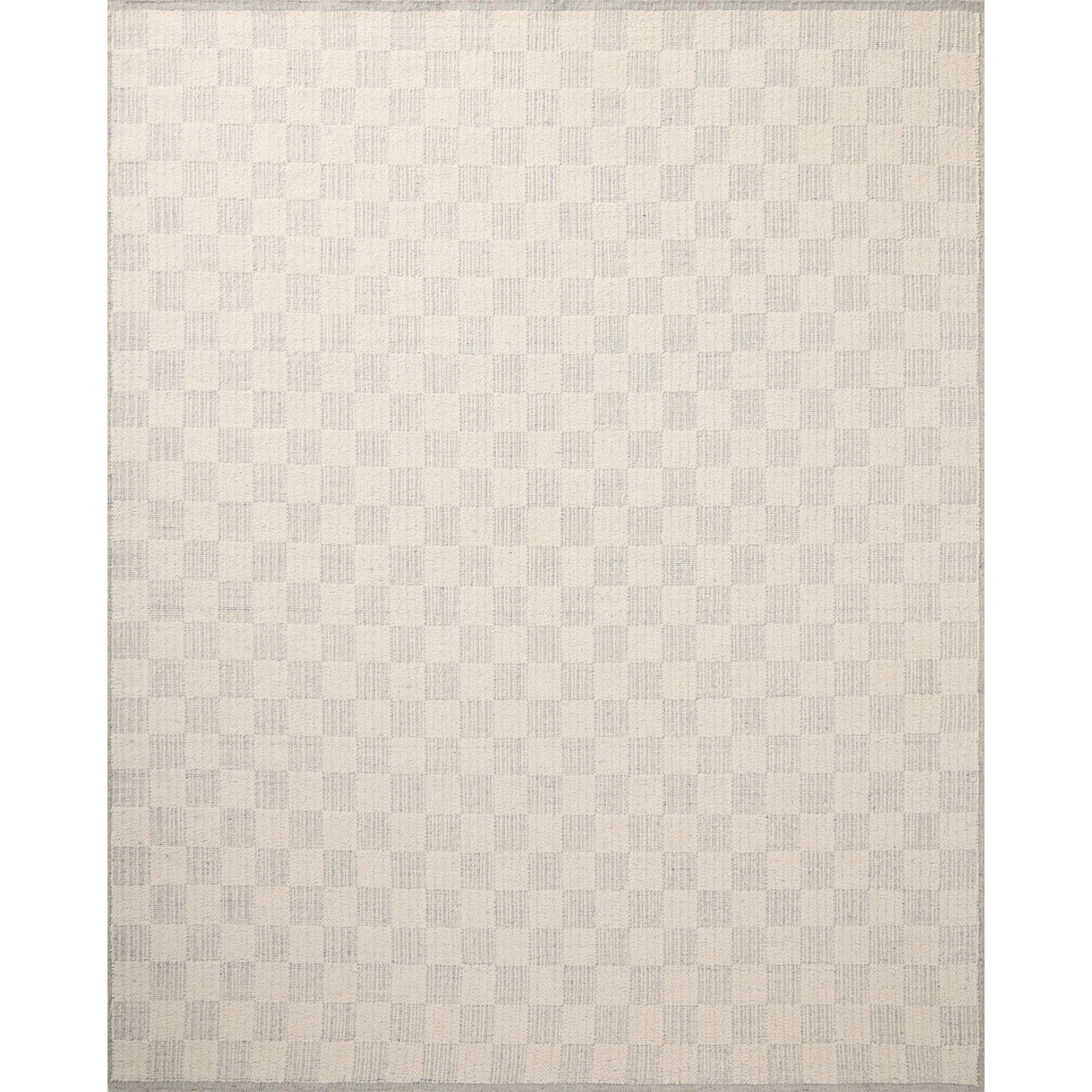 The Knox Ivory / Sky Rug by Brigette Romanek x Loloi is a handwoven area rug with a contemporary checkerboard pattern and a texture reminiscent of a luxurious knit sweater. Made of a blend of wool and cotton that plays with scale and texture, Knox is imbued with cozy luxury that can anchor any room. Amethyst Home provides interior design, new home construction design consulting, vintage area rugs, and lighting in the San Diego metro area.