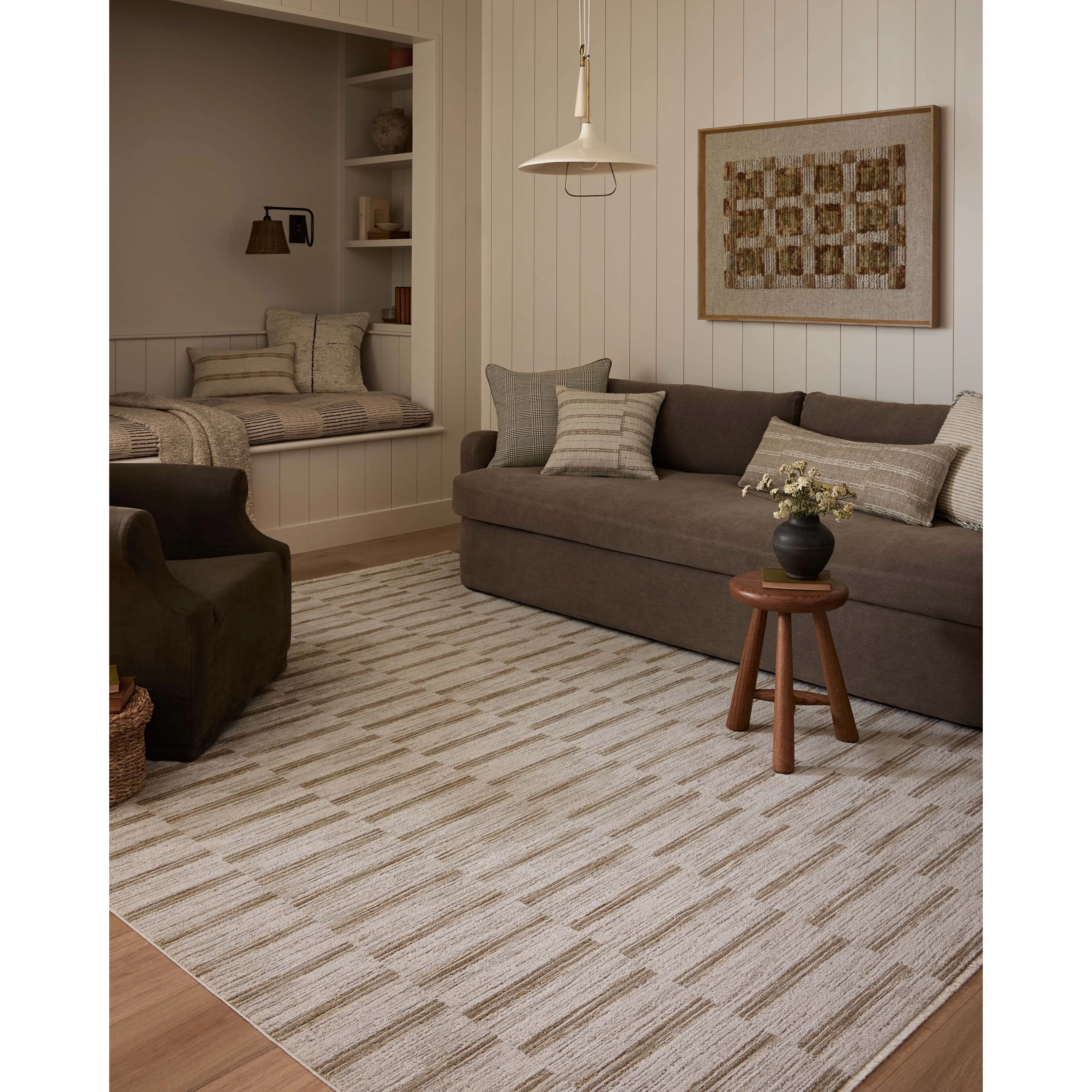 The Cali Collection by Amber Lewis x Loloi is a light-toned area rug with a casual geometric pattern that lends a neutral pattern to any space. Cali is power-loomed of polyester in Turkey for easy-to-clean, no-shed durability in high-traffic areas. This collection is also OEKO-TEX certified, ensuring its materials do not contain harmful substances. Amethyst Home provides interior design, new home construction design consulting, vintage area rugs, and lighting in the Scottsdale metro area.