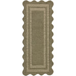 Featuring Chris Loves Julia × Loloi Scottie Olive / Pebble Rug by Loloi at Amethyst Home. The Scottie Collection from Chris Loves Julia x Loloi is a hand-tufted wool area rug with a playful scalloped edge and lower-pile, striped border for a touch of structure. The rugs overall pile is thick and plush, available in easygoing earth tones and neutral colorway. Amethyst Home provides interior design, new home construction design consulting, vintage area rugs, and lighting in the Charlotte metro area.