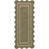 Featuring Chris Loves Julia × Loloi Scottie Olive / Pebble Rug by Loloi at Amethyst Home. The Scottie Collection from Chris Loves Julia x Loloi is a hand-tufted wool area rug with a playful scalloped edge and lower-pile, striped border for a touch of structure. The rugs overall pile is thick and plush, available in easygoing earth tones and neutral colorway. Amethyst Home provides interior design, new home construction design consulting, vintage area rugs, and lighting in the Charlotte metro area.