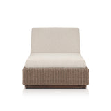 Featuring Lorelei Alessi Buff Outdoor Chaise by Four Hands at Amethyst Home. A slim, stylish profile invites outdoor lounging. The woven box base frames durable, outdoor-friendly cushioning in soft buff. An adjustable back offers personalized comfort, while the wooden plinth elevates the sleek design. Cover or store indoors during inclement weather and when not in use.Overall Dimen. Amethyst Home provides interior design, new construction, custom furniture, and area rugs in the Portland metro area