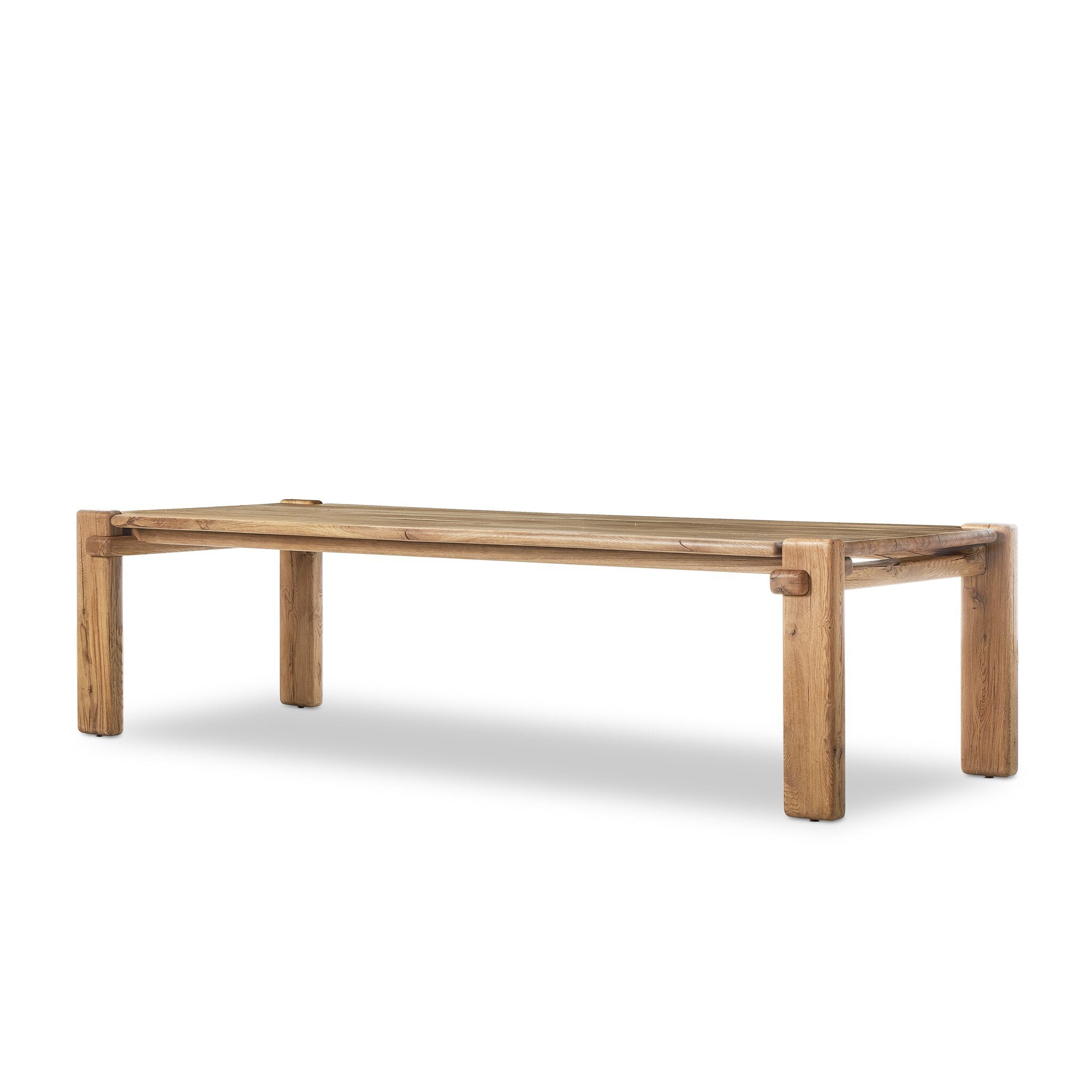 Featuring Marcia Natural Reclaimed French Oak Dining Table 120" by Four Hands at Amethyst Home. Designed by Thomas Bina and Ronald Sasson, a design partnership blending both modern minimalist and Brazilian influences. Crafted from natural reclaimed French oak with overstated joint details. Rounded edges bring a soft, playful feel to this grand-scale piece. Seats 12.Overall Dimensi. Amethyst Home provides interior design, new construction, custom furniture, and area rugs in the Charlotte metro area