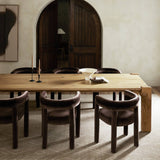 Featuring Marcia Natural Reclaimed French Oak Dining Table 120" by Four Hands at Amethyst Home. Designed by Thomas Bina and Ronald Sasson, a design partnership blending both modern minimalist and Brazilian influences. Crafted from natural reclaimed French oak with overstated joint details. Rounded edges bring a soft, playful feel to this grand-scale piece. Seats 12.Overall Dimensi. Amethyst Home provides interior design, new construction, custom furniture, and area rugs in the Charlotte metro area