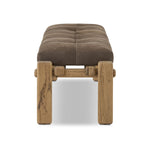 Featuring Marcia Nubuck Cigar Accent Bench by Four Hands at Amethyst Home. Designed by Thomas Bina and Ronald Sasson, a design partnership blending both modern minimalist and Brazilian influences. Crafted from natural reclaimed French oak with overstated joint details, with a top-grain leather cushion for comfort. Rounded edges bring a soft, playful feel to the entire piece.Overall Di. Amethyst Home provides interior design, new construction, custom furniture, and area rugs in the Omaha metro area