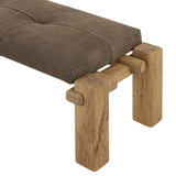 Featuring Marcia Nubuck Cigar Accent Bench by Four Hands at Amethyst Home. Designed by Thomas Bina and Ronald Sasson, a design partnership blending both modern minimalist and Brazilian influences. Crafted from natural reclaimed French oak with overstated joint details, with a top-grain leather cushion for comfort. Rounded edges bring a soft, playful feel to the entire piece.Overall Di. Amethyst Home provides interior design, new construction, custom furniture, and area rugs in the Tampa metro area