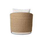 Featuring Maven Alessi Linen Outdoor Swivel Chair by Four Hands at Amethyst Home. Sustainably made with zero waste, luxurious Italian upholstery places a new and unique spin on indoor/outdoor seating, offering soft, durable fabric that's highly resistant to sun, stains, mold and abrasion. Shell framing of faux hyacinth weaves for extra texture atop a 360-degree swivel. Cover or. Amethyst Home provides interior design, new construction, custom furniture, and area rugs in the Laguna Beach metro area