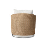 Featuring Maven Alessi Linen Outdoor Swivel Chair by Four Hands at Amethyst Home. Sustainably made with zero waste, luxurious Italian upholstery places a new and unique spin on indoor/outdoor seating, offering soft, durable fabric that's highly resistant to sun, stains, mold and abrasion. Shell framing of faux hyacinth weaves for extra texture atop a 360-degree swivel. Cover or. Amethyst Home provides interior design, new construction, custom furniture, and area rugs in the Laguna Beach metro area