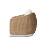 Featuring Maven Alessi Linen Outdoor Swivel Chair by Four Hands at Amethyst Home. Sustainably made with zero waste, luxurious Italian upholstery places a new and unique spin on indoor/outdoor seating, offering soft, durable fabric that's highly resistant to sun, stains, mold and abrasion. Shell framing of faux hyacinth weaves for extra texture atop a 360-degree swivel. Cover or store . Amethyst Home provides interior design, new construction, custom furniture, and area rugs in the Tampa metro area