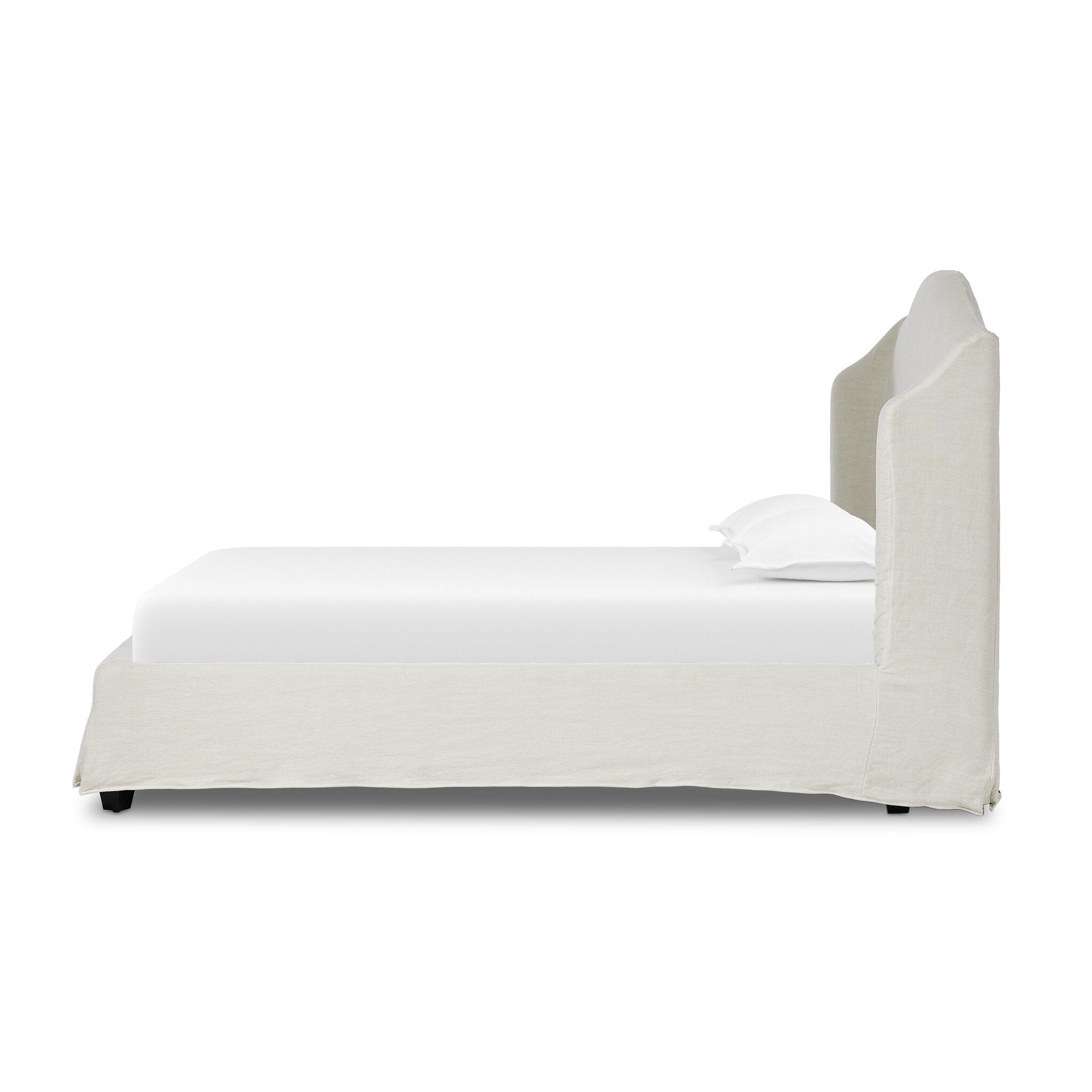 Featuring Meryl Broadway Mist Slipcover Bed by Four Hands at Amethyst Home. Inspired by the curved silhouette of the camel-back sofa, this classic shape is updated with the casual look of a slipcover. Slipcovered styles are fully removable and machine-washable for easy care.KingOverall Dimensions: 86.50"w x 89.00"d x 52.50"hWeight: 217.59 lbsQueenOverall Dimensions: 70.00"w x 89.0. Amethyst Home provides interior design, new construction, custom furniture, and area rugs in the Calabasas metro area
