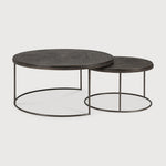 Featuring Nesting Slice Umber Minerals Coffee Table by Ethnicraft at Amethyst Home. Nesting coffee tables provide the perfect union, not only with their configurability, but also in uniting unique materials. Hand finished surfaces reflect an individual style to bring depth, but with an easy-care nature. Let the nesting coffee table adapt to your needs in a special way, no matter t. Amethyst Home provides interior design, new construction, custom furniture, and area rugs in the Charlotte metro area