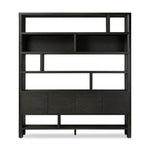 Featuring Noeline Smoked Black Oak Wide Bookcase by Four Hands at Amethyst Home. Made from solid oak and oak veneer and finished in a smoked black, a wide bookcase offers open and concealed shelving, for both storage and display. Push-latch doors make for a clean, seamless look, while subtly rounded corners soften up the whole look.Overall Dimensions: 84.00"w x 18.00"d x 94.00"hWeigh. Amethyst Home provides interior design, new construction, custom furniture, and area rugs in the Austin metro area