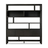 Featuring Noeline Smoked Black Oak Wide Bookcase by Four Hands at Amethyst Home. Made from solid oak and oak veneer and finished in a smoked black, a wide bookcase offers open and concealed shelving, for both storage and display. Push-latch doors make for a clean, seamless look, while subtly rounded corners soften up the whole look.Overall Dimensions: 84.00"w x 18.00"d x 94.00"hWeigh. Amethyst Home provides interior design, new construction, custom furniture, and area rugs in the Austin metro area