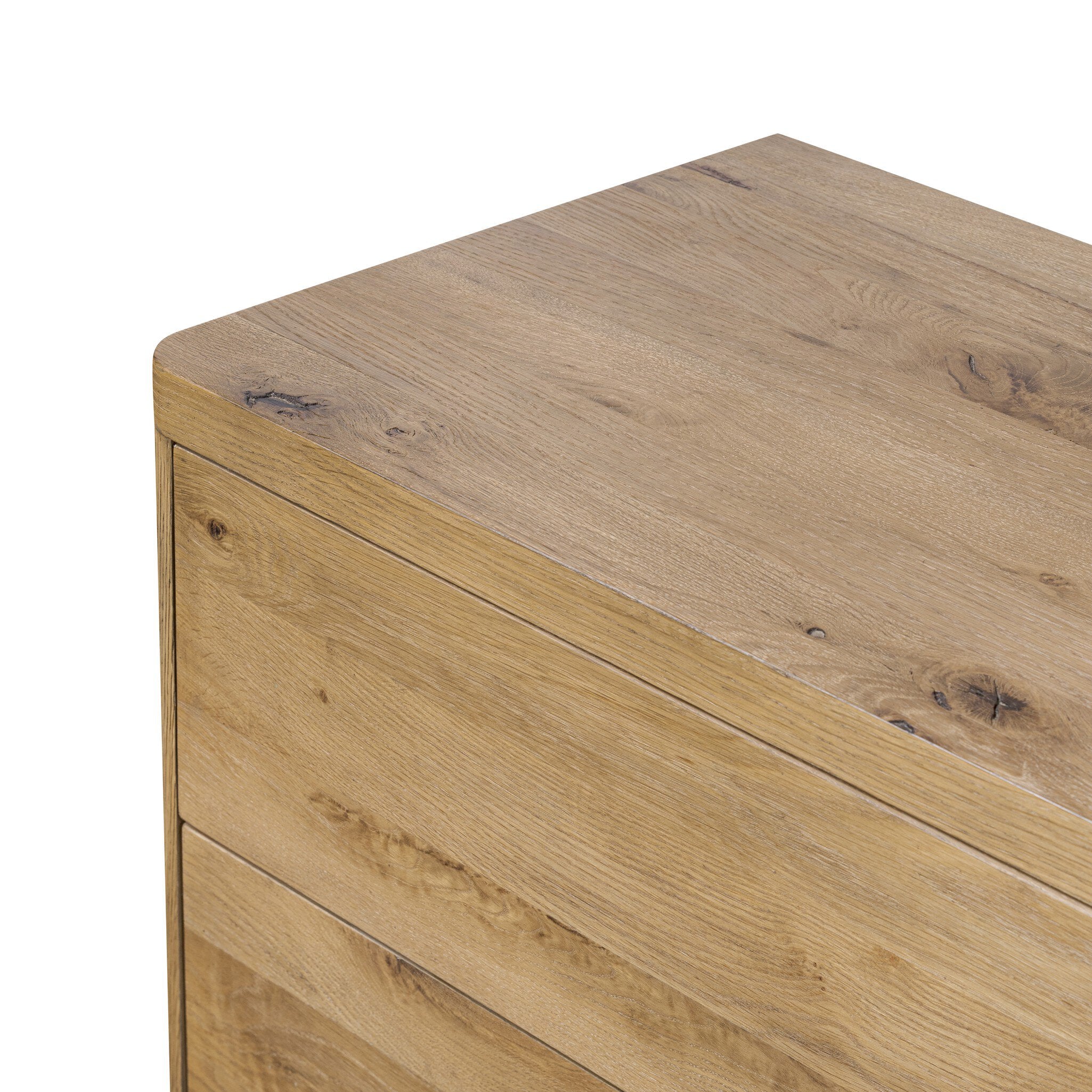 Featuring Noeline Worn Oak Veneer Nightstand by Four Hands at Amethyst Home. A thick plank of worn oak tops a wide dresser, meeting modern lines with a warm, natural feel. Dual drawer fronts feature a push-latch mechanism, bringing a seamless look to bedside storage.Overall Dimensions: 34.00"w x 19.50"d x 24.75"hWeight : 108.03 lbsMaterials : Oak Veneer, Solid Oak. Amethyst Home provides interior design, new construction, custom furniture, and area rugs in the Charlotte metro area