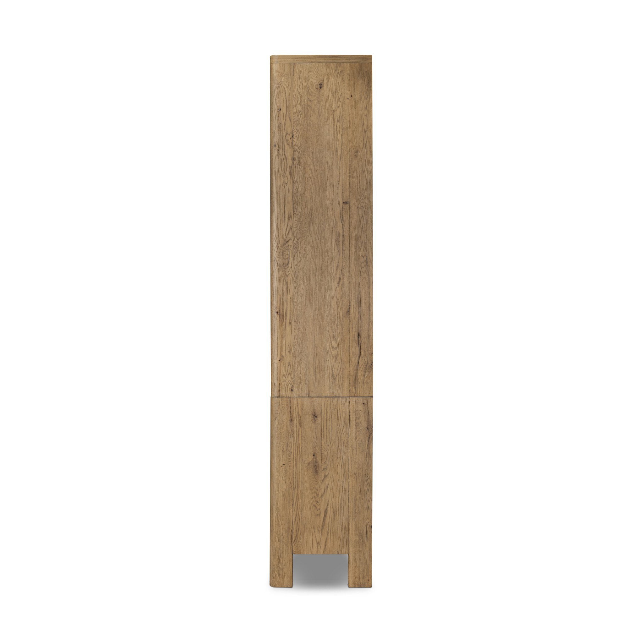 Featuring Noeline Worn Oak Wide Bookcase by Four Hands at Amethyst Home. Made from solid oak and oak veneer, a wide bookcase offers open and concealed shelving, for both storage and display. Push-latch doors make for a clean, seamless look, while subtly rounded corners soften up the whole look.Overall Dimensions: 84.00"w x 18.00"d x 94.00"hWeight : 500.44 lbsMaterials : Solid. Amethyst Home provides interior design, new construction, custom furniture, and area rugs in the Salt Lake City metro area