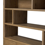 Featuring Noeline Worn Oak Wide Bookcase by Four Hands at Amethyst Home. Made from solid oak and oak veneer, a wide bookcase offers open and concealed shelving, for both storage and display. Push-latch doors make for a clean, seamless look, while subtly rounded corners soften up the whole look.Overall Dimensions: 84.00"w x 18.00"d x 94.00"hWeight : 500.44 lbsMaterials : Solid. Amethyst Home provides interior design, new construction, custom furniture, and area rugs in the Salt Lake City metro area