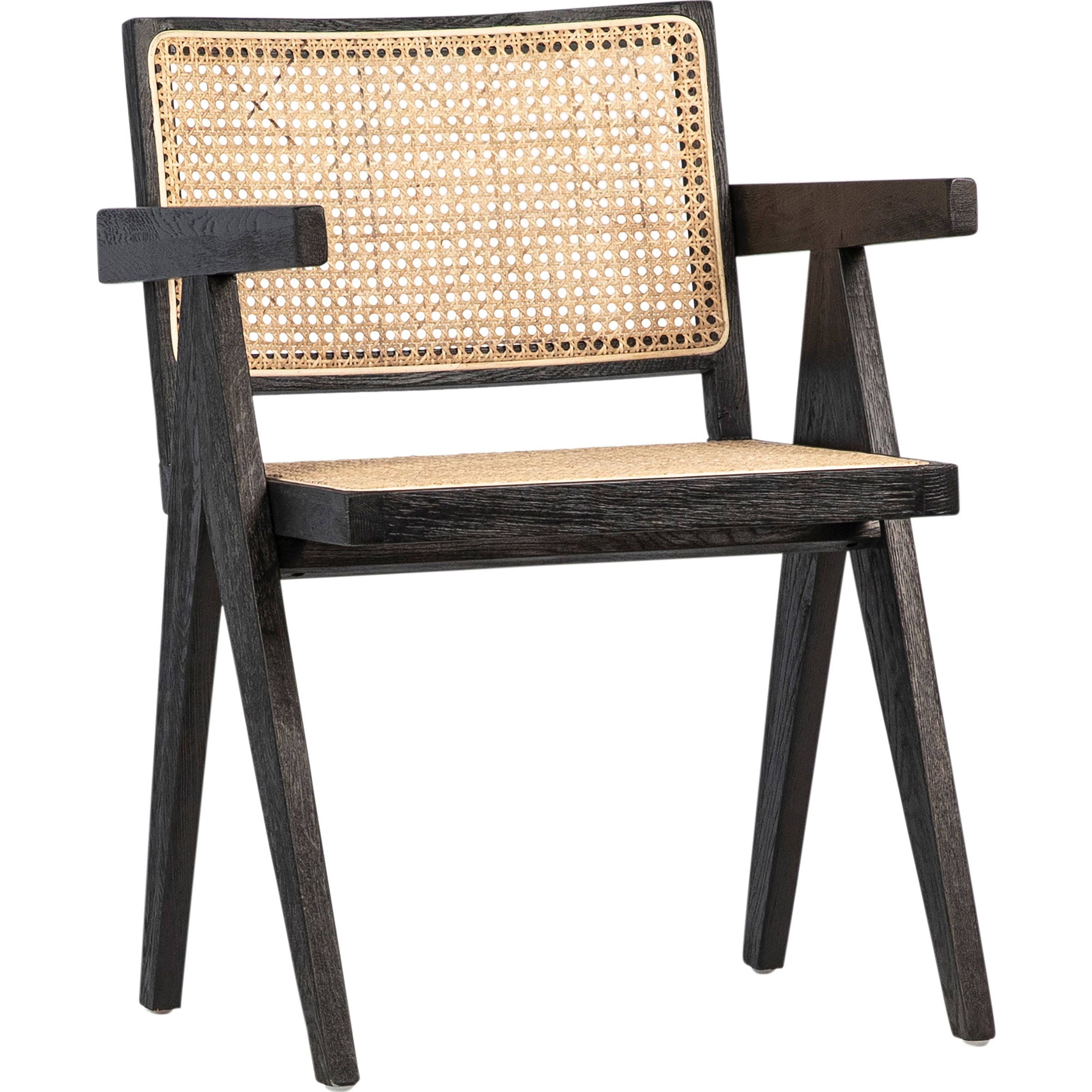 Featuring Norwich Dining Chair by Dovetail at Amethyst Home. Finished in an antique black and natural rattan, this beautiful arm chair is modern with a vintage flare. Made of solid Oak Hardwood and Rattan, this two-toned chair is the perfect accent to any room or dining table.
31"h x 23"d x 22"wArm height: 25"Seat height: 18"
Wipe with clean damp rag. Amethyst Home provides interior design, new home construction design consulting, vintage area rugs, and lighting in the Nashville metro area.