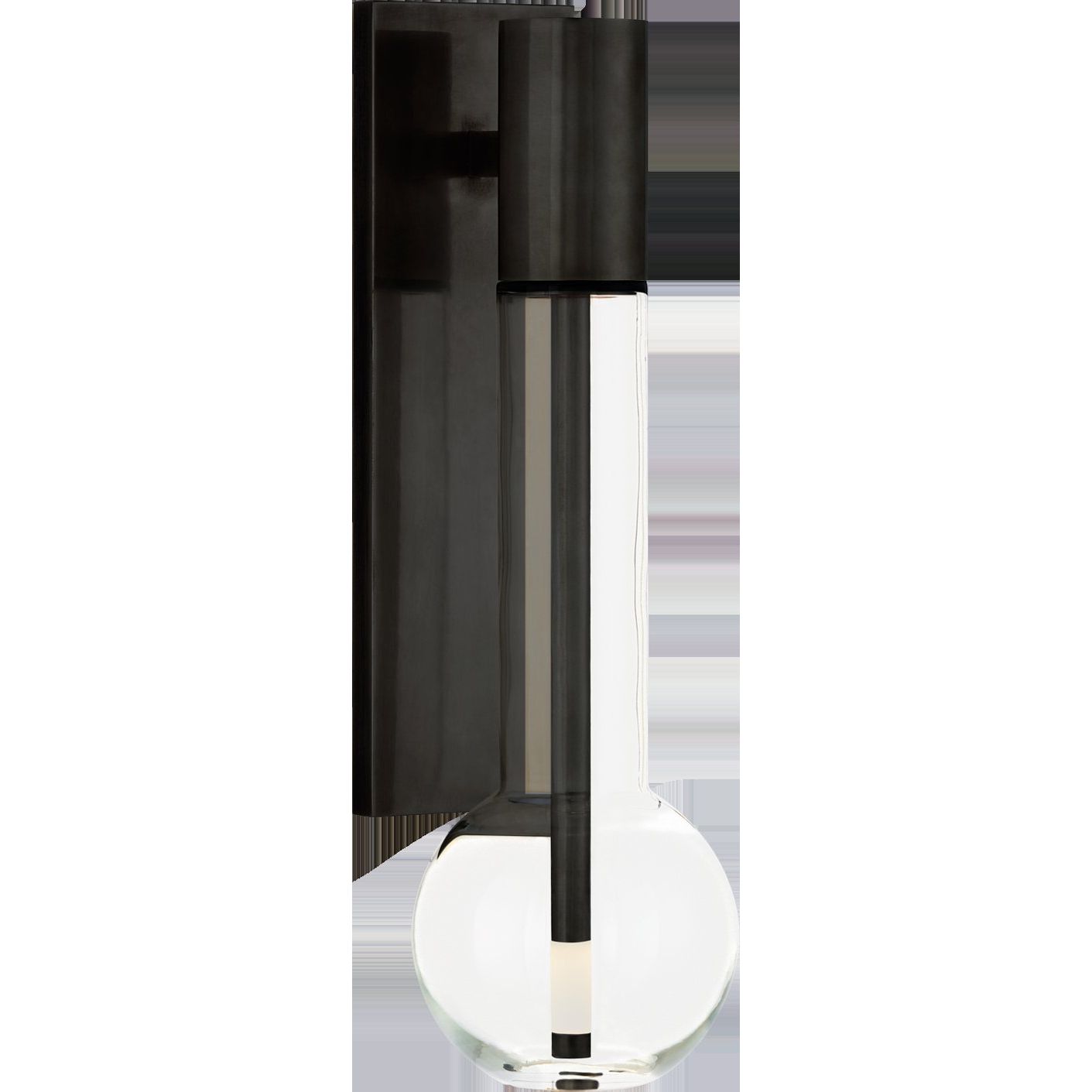 Featuring Nye Small Bracketed Sconce Bronze by Visual Comfort at Amethyst Home. A modern take on classic minimalist lighting, the Kelly Wearstler Nye series showcases the relationship between artisanal-blown clear glass and innovative LED technology with sleek cylindrical metal accents. Featuring clean sculptural lines and harmonious proportions, the globe pendant will lend an el. Amethyst Home provides interior design, new construction, custom furniture, and area rugs in the Scottsdale metro area