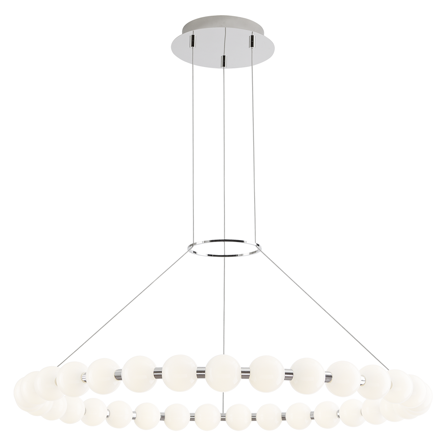 Featuring Orbet 36 Chandelier Polished Nickel by Visual Comfort at Amethyst Home. The Orbet 36 Chandelier by Sean Lavin is a modern upgrade to the classic ring design. Milk-glass orbs provide a soft diffused aesthetic for the integrated LEDs and are accented with metal spacers for a touch of contrast. This fixture is the perfect design for dining room, foyers, hospitality and m. Amethyst Home provides interior design, new construction, custom furniture, and area rugs in the Laguna Beach metro area