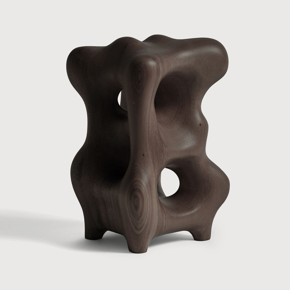 Featuring Organic Mahogany Dark Brown Sculpture by Ethnicraft at Amethyst Home. The contemporary sculptures series was crafted by our in-house master sculptor, Hartoyo. In each piece, the solid mahogany wood is sublimed into geometric and organic shapes. Beautiful from every angle and with the changing light of the day, these intriguing pieces will layer meaning into your home. Amethyst Home provides interior design, new construction, custom furniture, and area rugs in the Winter Garden metro area