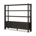 Featuring Orwin Smoked Black Oak Wide Bookshelf by Four Hands at Amethyst Home. A stunner from every angle. Crafted from a mix of solid oak and thick oak veneer, this overscale bookcase features chamfered edges along the shelves and angled outer legs for lots of movement. Finished in a smoked black oak.Overall Dimensions: 84.00"w x 18.00"d x 77.00"hWeight : 326.28 lbsMaterials : Sol. Amethyst Home provides interior design, new construction, custom furniture, and area rugs in the Houston metro area