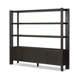 Featuring Orwin Smoked Black Oak Wide Bookshelf by Four Hands at Amethyst Home. A stunner from every angle. Crafted from a mix of solid oak and thick oak veneer, this overscale bookcase features chamfered edges along the shelves and angled outer legs for lots of movement. Finished in a smoked black oak.Overall Dimensions: 84.00"w x 18.00"d x 77.00"hWeight : 326.28 lbsMaterials : Sol. Amethyst Home provides interior design, new construction, custom furniture, and area rugs in the Houston metro area