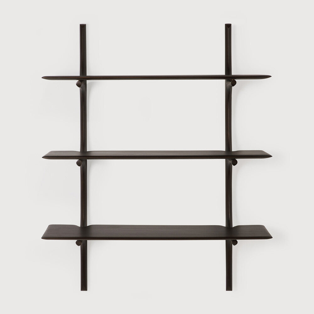 Featuring Pi Mahogany Dark Brown 3 Shelves Wall Shelf by Ethnicraft at Amethyst Home. The PI collection honours nature’s design by keeping the strength, curves and lines, as nature intended. Interesting shapes are discovered in this sleek and stylish, polished imperfect, finish. Each PI item is finished by hand to ensure that the individual character of the wood is respected. The PI . Amethyst Home provides interior design, new construction, custom furniture, and area rugs in the Boston metro area