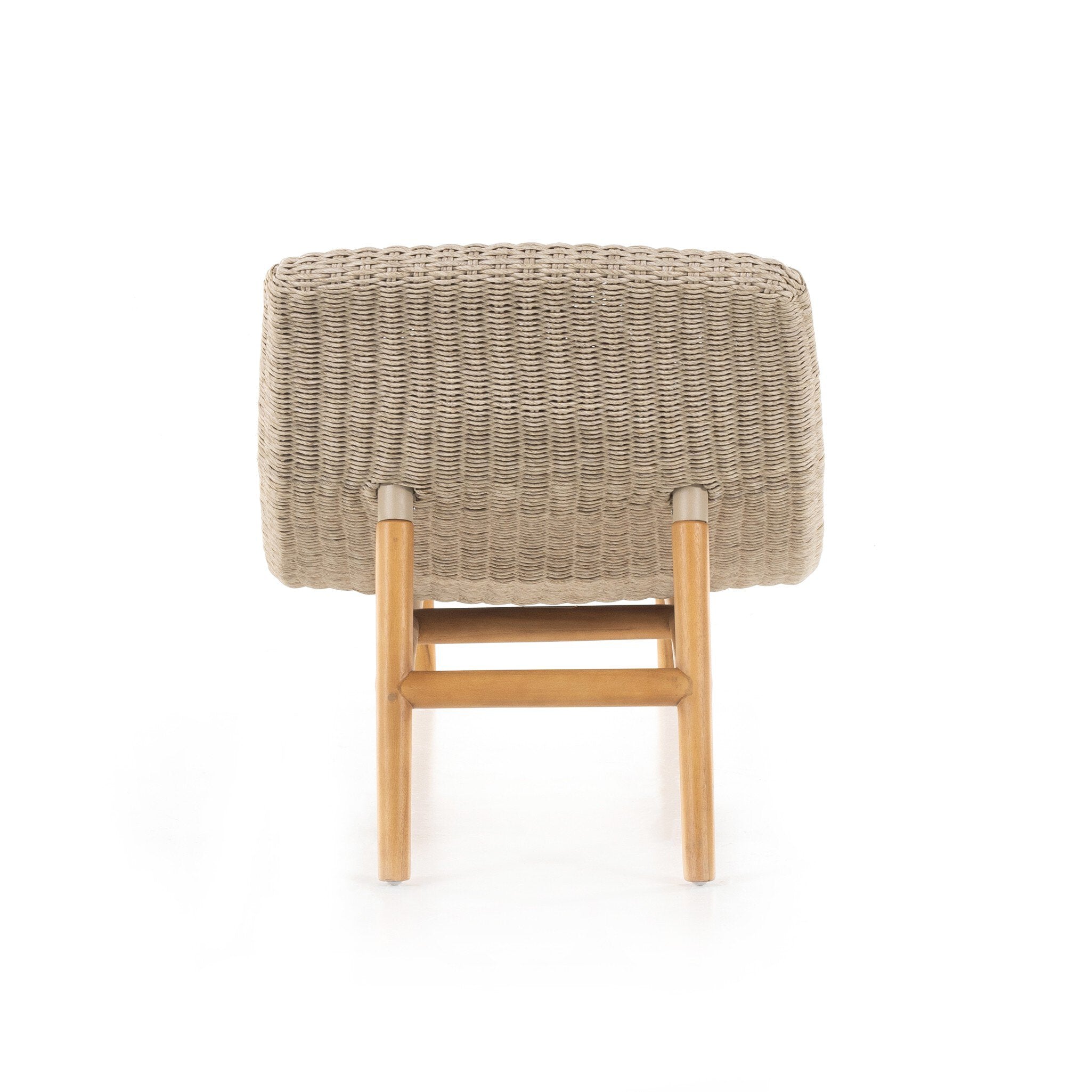 Featuring Portia Vintage White Outdoor Chaise by Four Hands at Amethyst Home. Strike a pose. Based off a vintage shape, all-weather wicker is subtly curved and set atop a minimal frame made of solid teak. A stylish statement piece and seating option for both indoors and out. Cover or store inside during inclement weather and when not in use.Overall Dimensions: 24.00"w x 80.50"d . Amethyst Home provides interior design, new construction, custom furniture, and area rugs in the Kansas City metro area