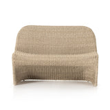 Featuring Portia Vintage White Outdoor Dining Bench by Four Hands at Amethyst Home. Based off a vintage shape, all-weather wicker seating brings dramatic curves to this statement-making dining bench.Overall Dimensions: 50.00"w x 27.00"d x 34.00"hWeight : 69.22 lbsMaterials : 100% Polyethylene, Iron. Amethyst Home provides interior design, new construction, custom furniture, and area rugs in the Houston metro area
