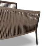 Featuring Porto Ellor Brown Outdoor Chair by Four Hands at Amethyst Home. The perfect place for outdoor daydreaming. A beautiful rope-based design is woven across a durable aluminum frame in a rich bronze finish. Topped with a wide cushion and throw pillow, all upholstered in 100% olefin, known for its UV-resistant, water-repellent and quick-drying abilities. Cover or store indoors . Amethyst Home provides interior design, new construction, custom furniture, and area rugs in the Houston metro area