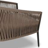 Featuring Porto Ellor Brown Outdoor Chair by Four Hands at Amethyst Home. The perfect place for outdoor daydreaming. A beautiful rope-based design is woven across a durable aluminum frame in a rich bronze finish. Topped with a wide cushion and throw pillow, all upholstered in 100% olefin, known for its UV-resistant, water-repellent and quick-drying abilities. Cover or store indoors . Amethyst Home provides interior design, new construction, custom furniture, and area rugs in the Houston metro area
