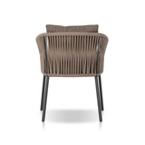 Featuring Porto Ellor Brown Outdoor Dining Chair by Four Hands at Amethyst Home. The perfect place for outdoor daydreaming. A beautiful rope-based design is woven across a durable aluminum frame in a rich bronze finish. Topped with a wide cushion and throw pillows, all upholstered in 100% olefin, known for its UV-resistant, water-repellent and quick-drying abilitiesOverall Dimensions. Amethyst Home provides interior design, new construction, custom furniture, and area rugs in the Boston metro area