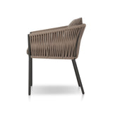 Featuring Porto Ellor Brown Outdoor Dining Chair by Four Hands at Amethyst Home. The perfect place for outdoor daydreaming. A beautiful rope-based design is woven across a durable aluminum frame in a rich bronze finish. Topped with a wide cushion and throw pillows, all upholstered in 100% olefin, known for its UV-resistant, water-repellent and quick-drying abilitiesOverall Dimension. Amethyst Home provides interior design, new construction, custom furniture, and area rugs in the Houston metro area